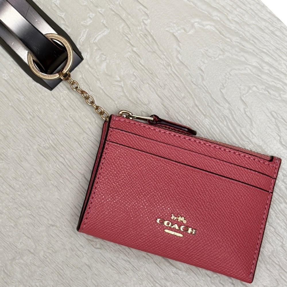 Coach Mini Skinny ID Case Crossgrain Leather Pink Card Holder Wallet